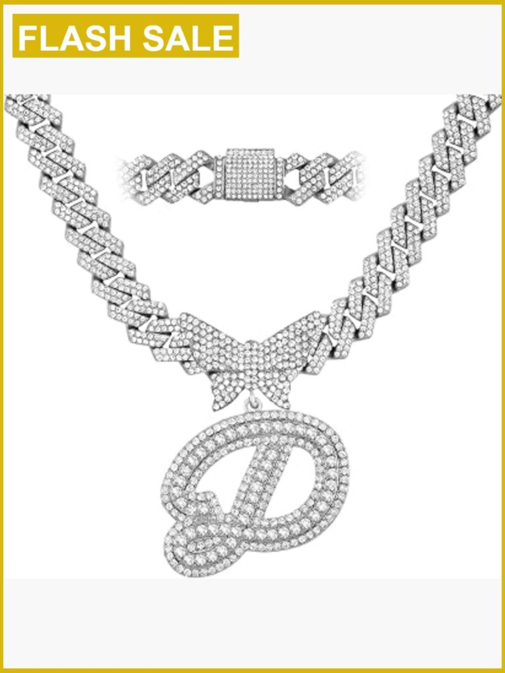 Cuban Link Chain Necklace 14mm Iced Out Diamond Initial Letter Pendant Hip Hop